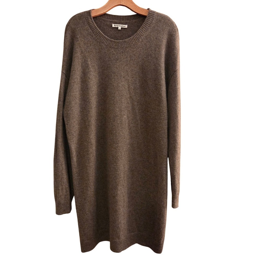 Reformation Henrietta 100% Cashmere Long Sleeve Sweater Dress in Cocoa, Sz L - Picture 3 of 12